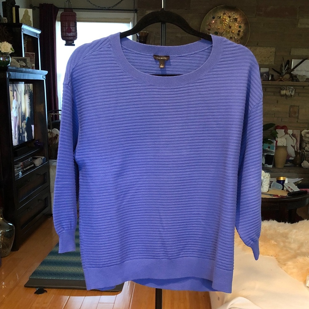 Talbots Women’s Lilac Ribbed 3/4 Sleeve Crewneck Sweater